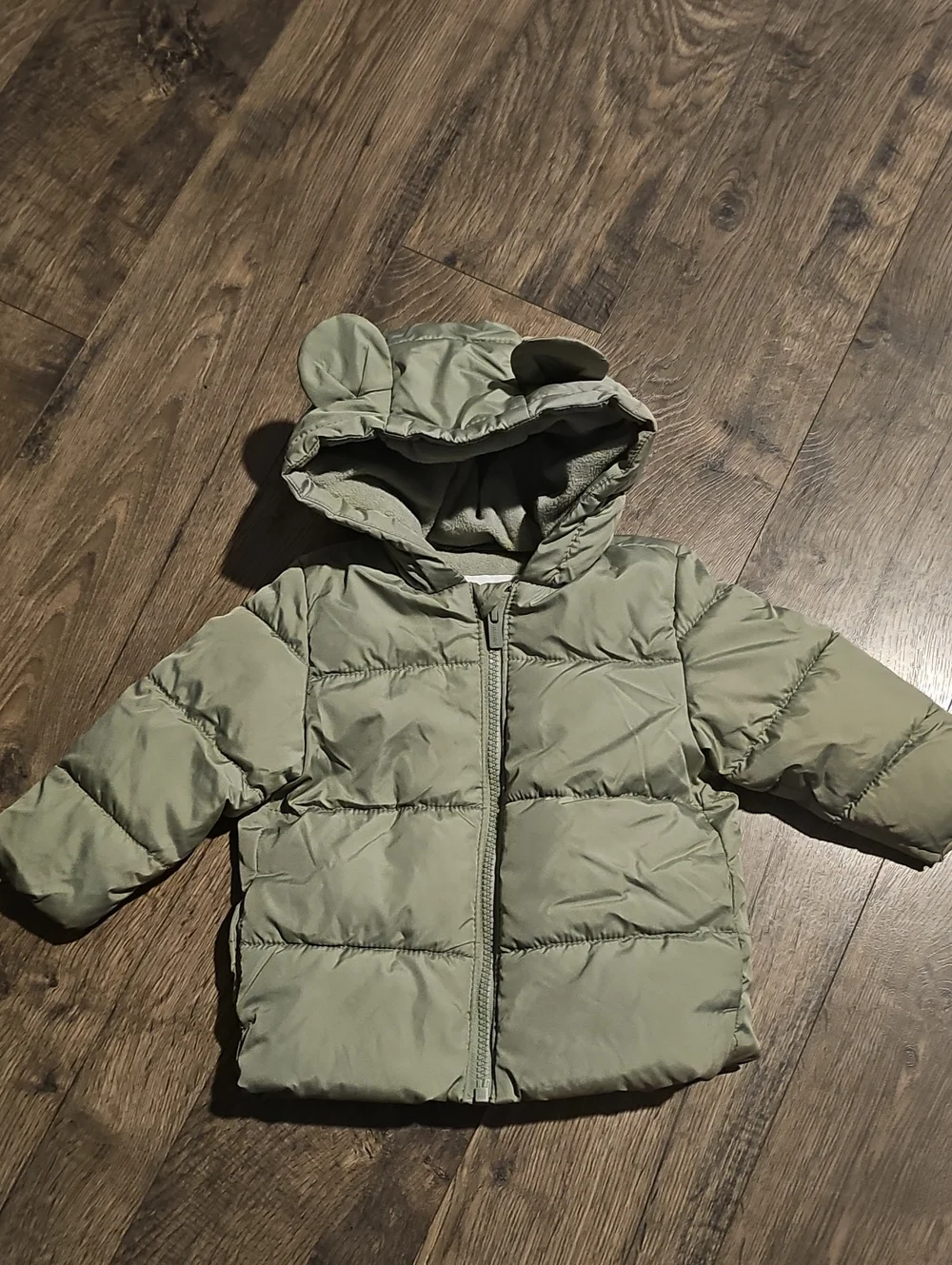 Old Navy Olive Green Puffer Jacket Hood Ears Details Coat 12 18 Months Boy Girl